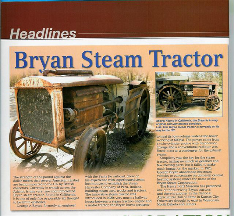 Bryan Harvester Corporation, Bryan Steam Tractor
